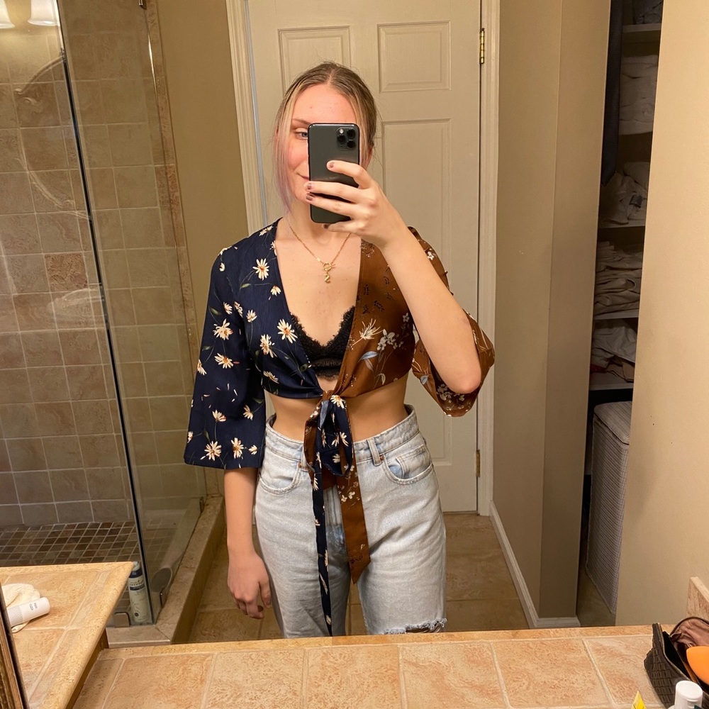 Nasty Gal Front Tie Floral Top